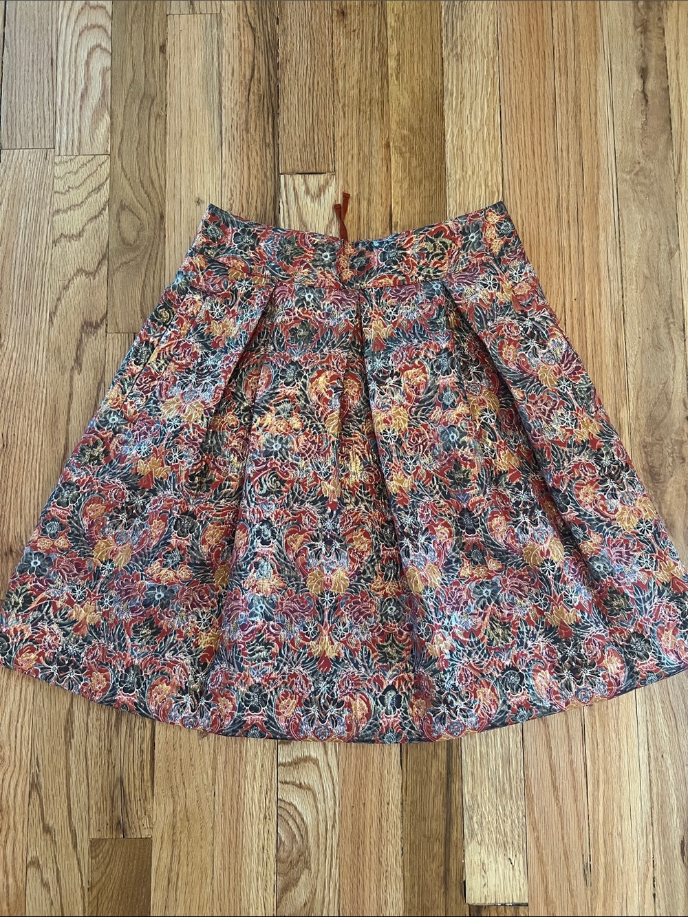 Maeve Multicolor Floral Circle Skirt in Red, Orange, Yellow